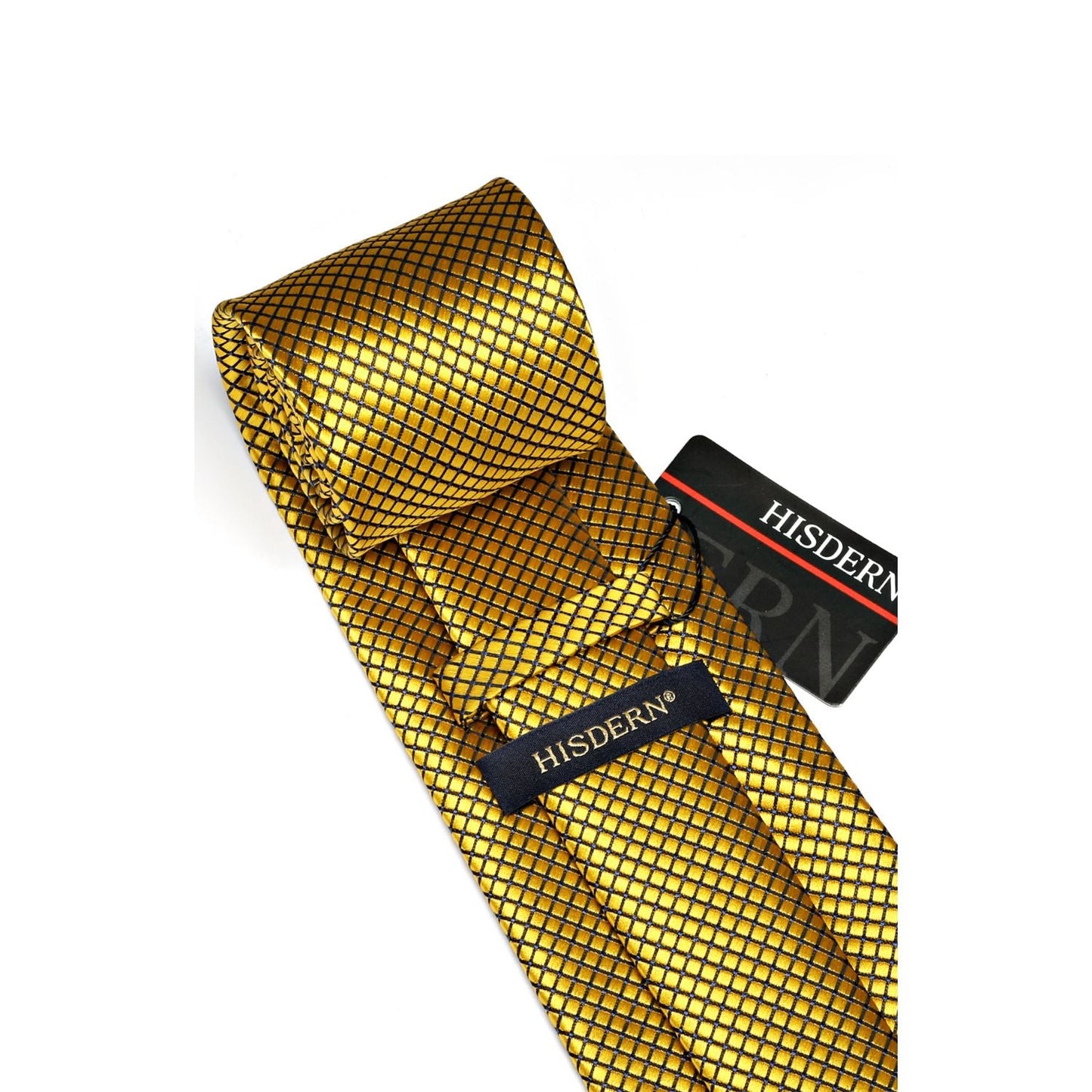 Hisdern Gold Plaid Wedding Accessories Set with Cufflinks Clip