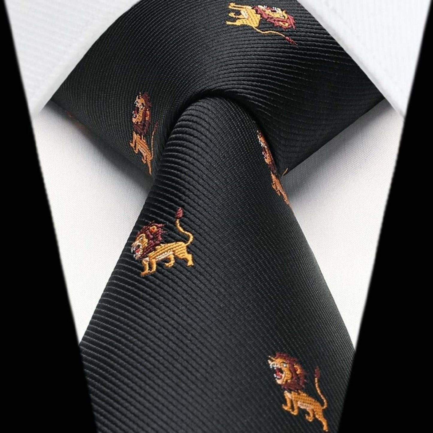 Hisdern Black Lion Cute Pattern Tie Set