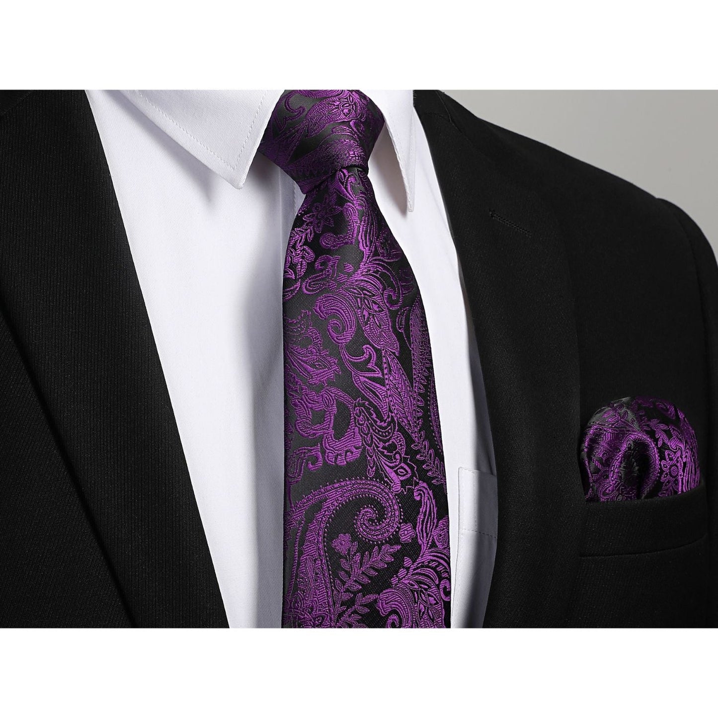 Hisdern Purple Paisley Wedding Accessories Set with Cufflinks