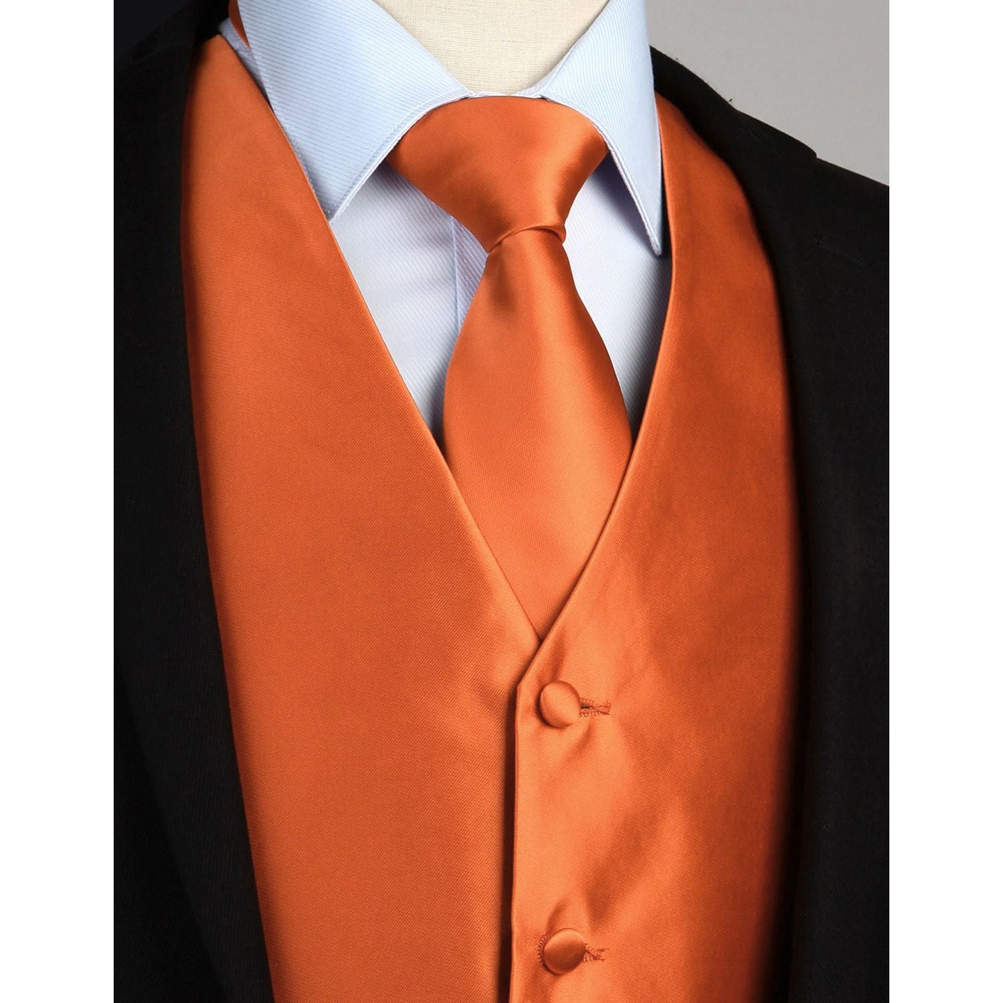 Hisdern Men's Orange Solid Vest Tie Set For Weddings