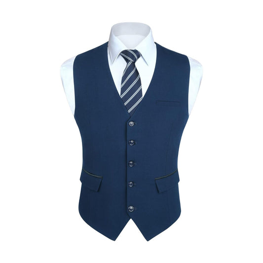 Hisdern Men's Dark Blue Satin Suit Vest Formal Wear