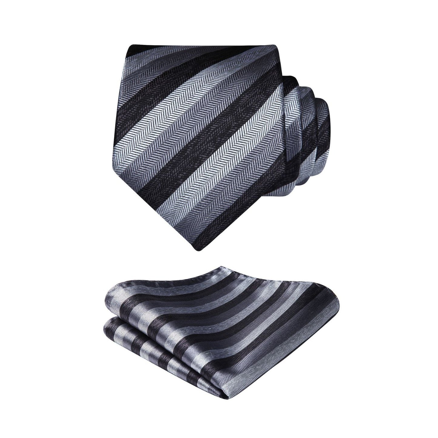 Hisdern Charcoal Grey Striped Business Tie Set