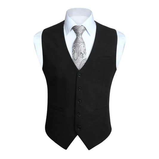 Hisdern Men's Black Plaid Wedding Vest For Skinny Guys