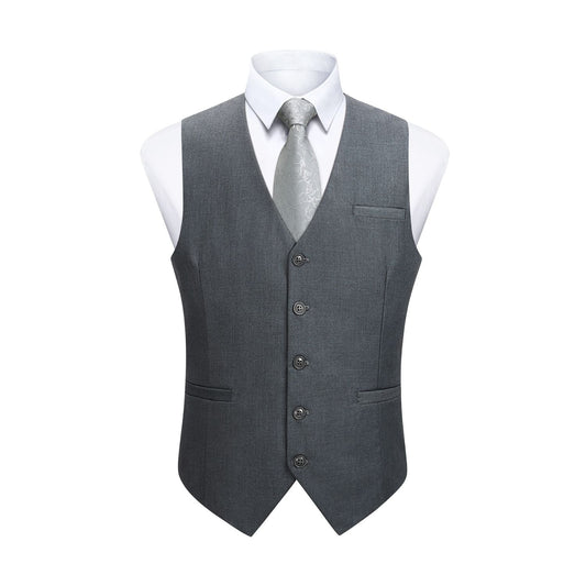 Hisdern Men's Dark Grey Satin Suit Vest Formal