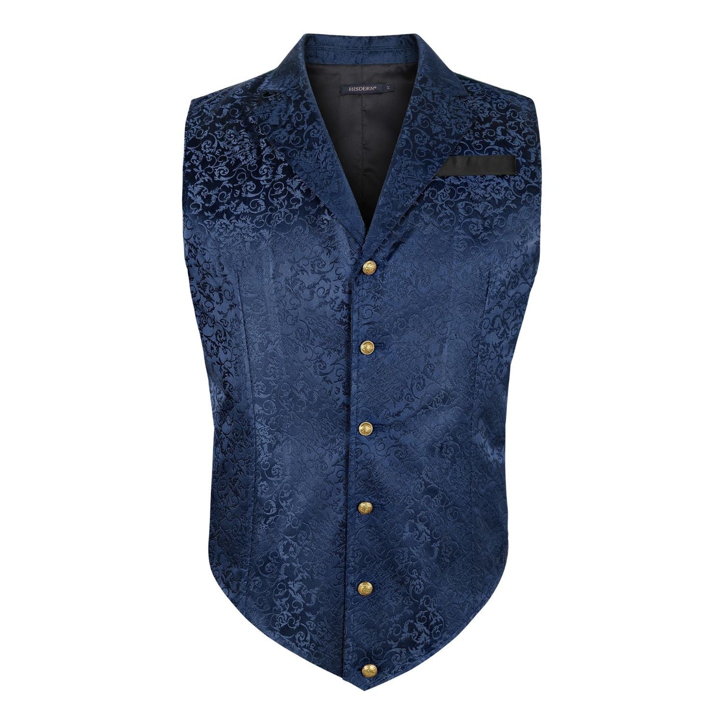 Hisdern Gothic Men's Formal Vest Navy Blue Lapel Party Coat