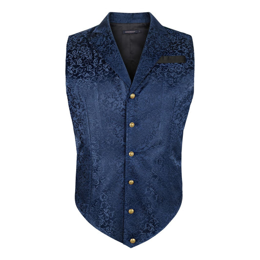 Hisdern Gothic Men's Formal Vest Navy Blue Lapel Party Coat