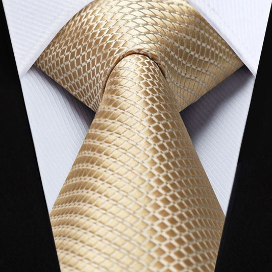 Hisdern Champagne Plaid Pocket Square With Matching Tie