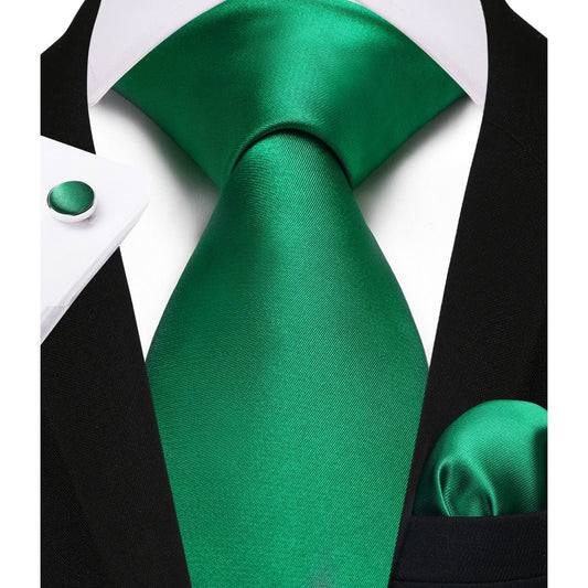 Hisdern Green Solid Wedding Accessories Set with Cufflinks