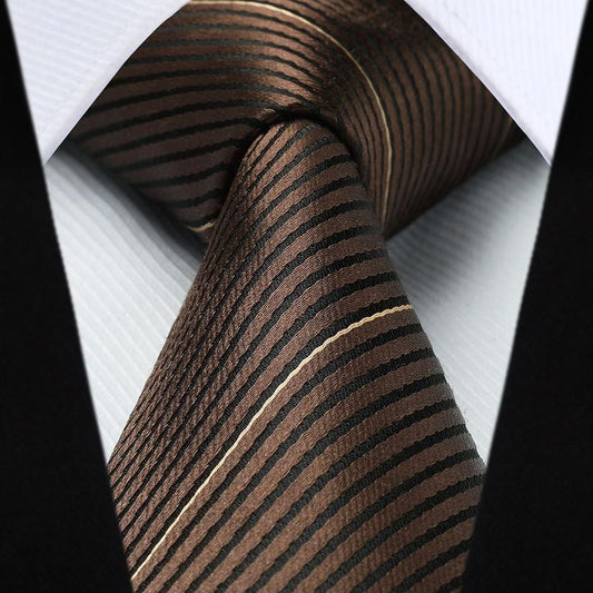 Hisdern Brown Striped Business Tie Set