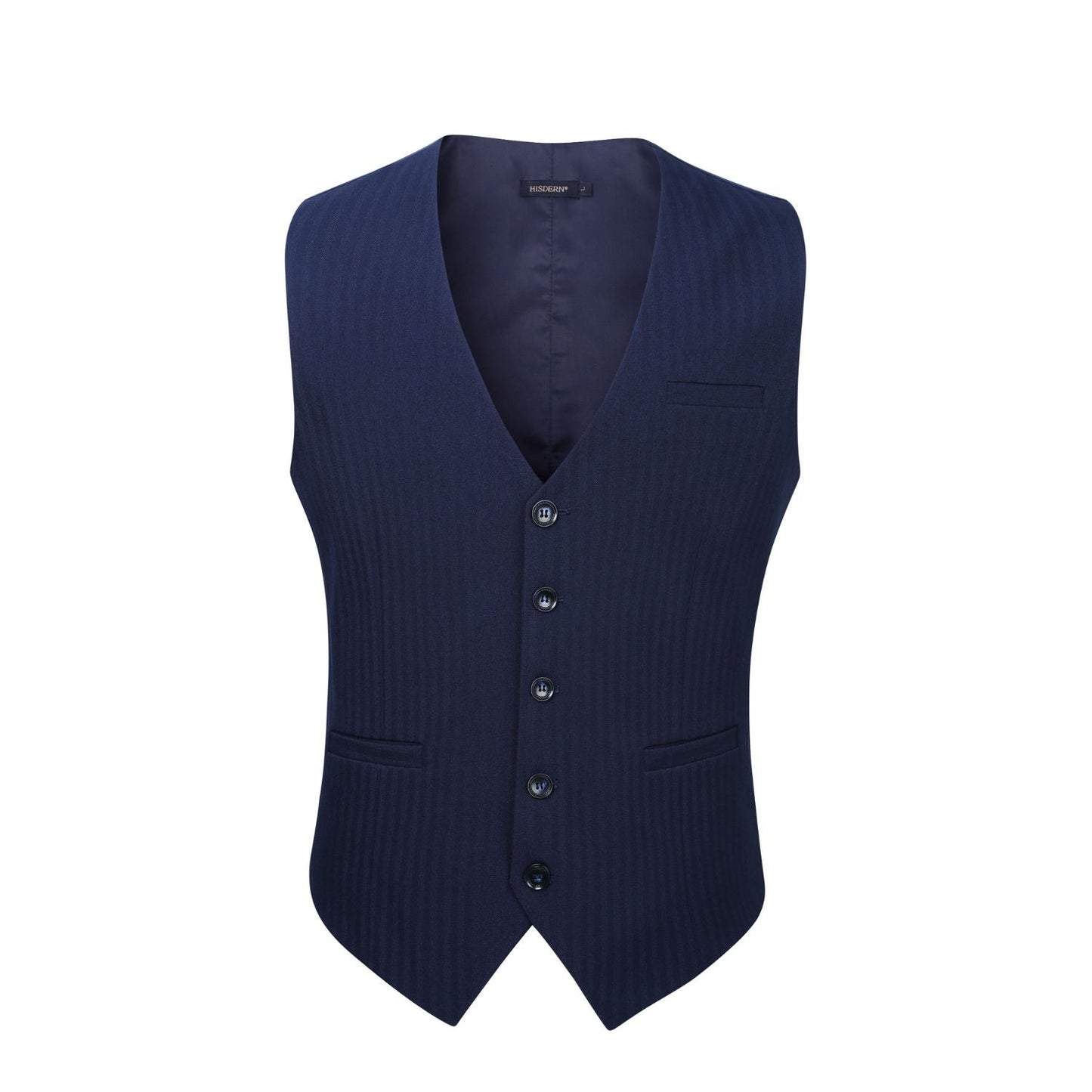 Hisdern Men's Navy Blue Satin Suit Vest Formal Wear