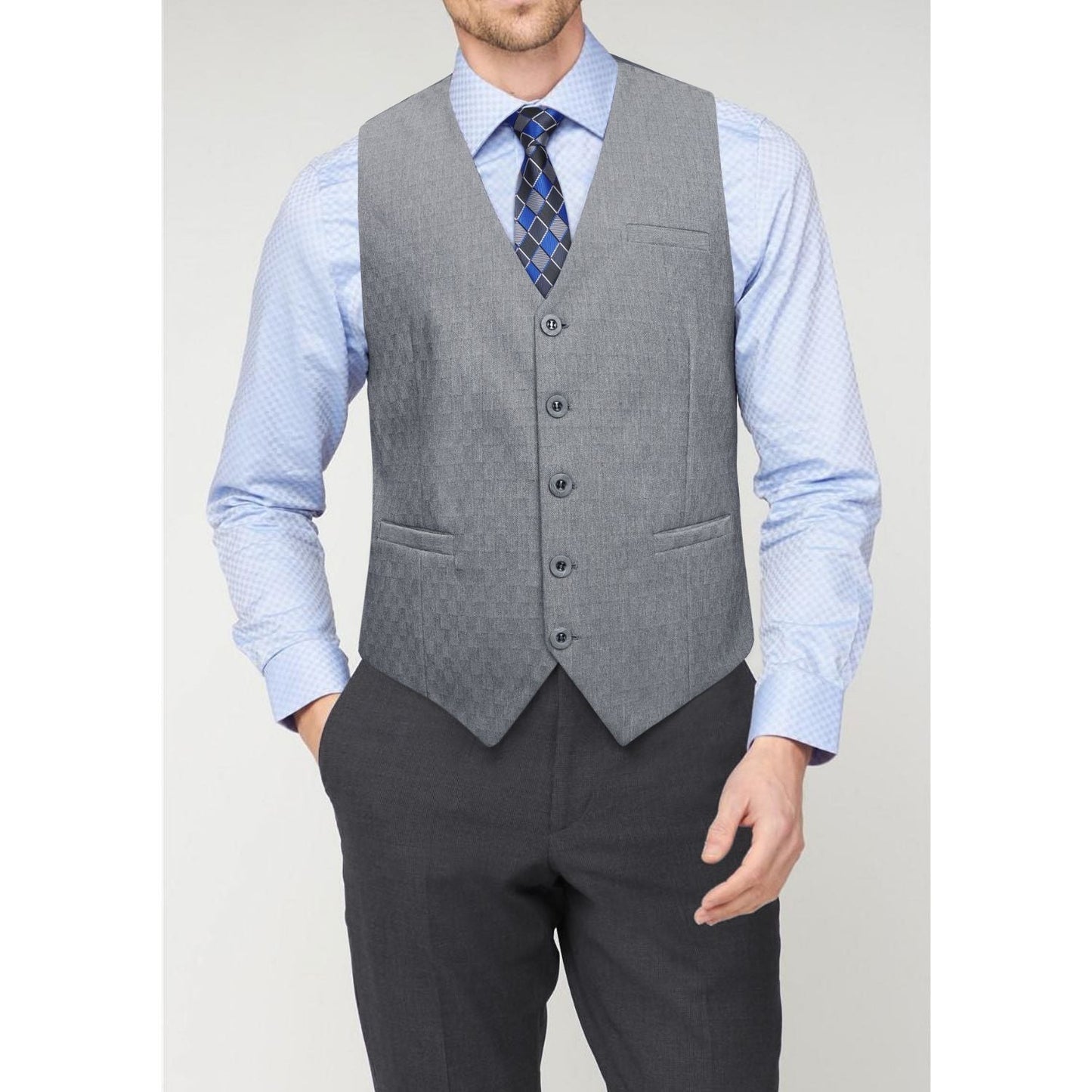 Hisdern Men's Light Grey Satin Suit Vest Formal Wear