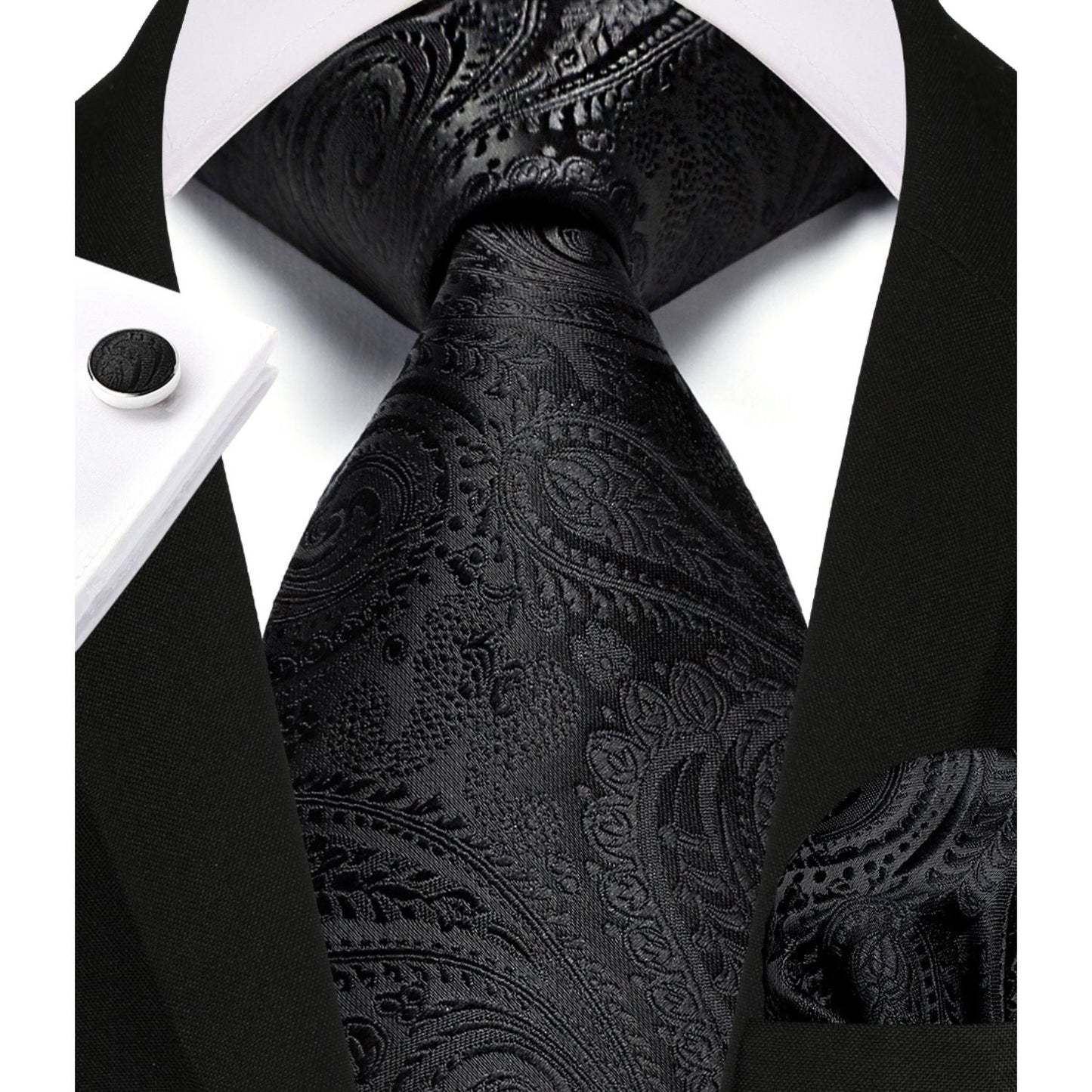 Hisdern Black Paisley Wedding Accessories Set with Cufflinks