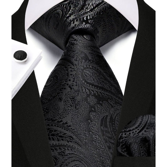 Hisdern Black Paisley Wedding Accessories Set with Cufflinks