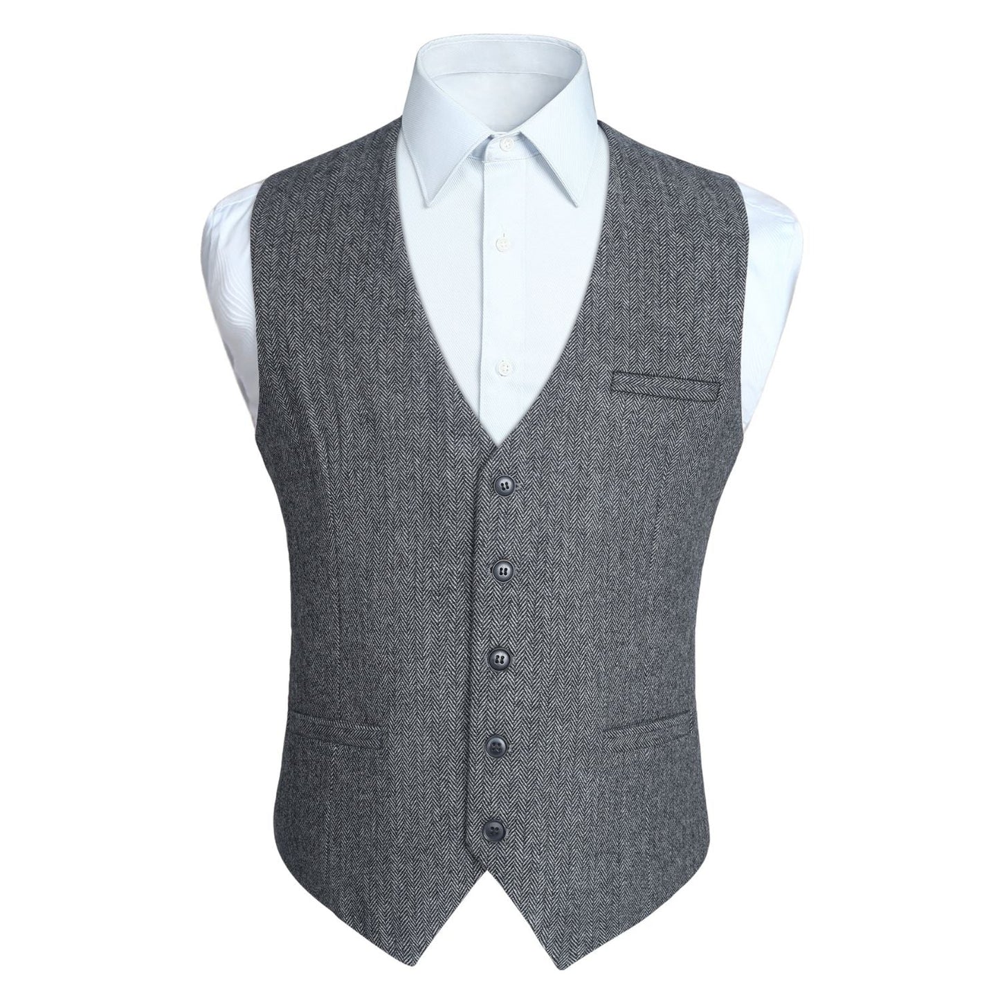 Hisdern Men's Grey Wool Blend Suit Vest Formal Wear