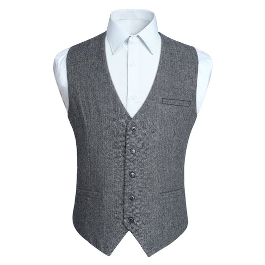 Hisdern Men's Grey Wool Blend Suit Vest Formal Wear