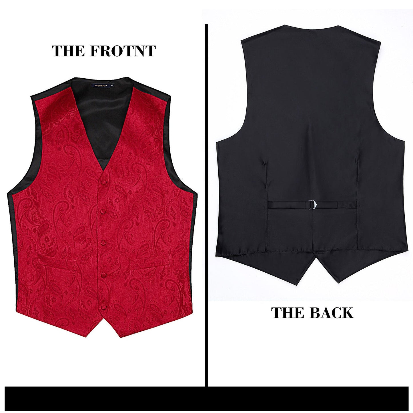Hisdern Men's Red Paisley Vest Tie Set For Weddings
