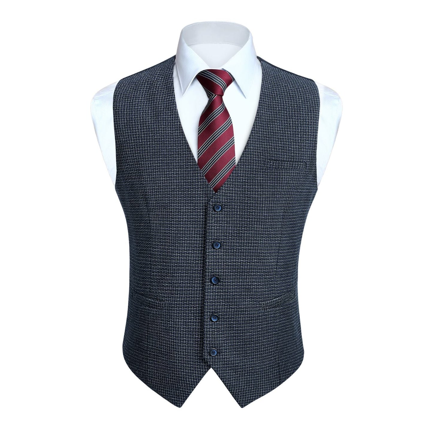 Hisdern Men's Navy Blue Plaid Wedding Vest For Skinny Guys