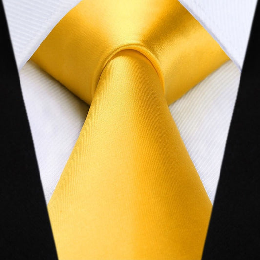 Hisdern Yellow Solid Men’s Tie Set for Formal & Wedding