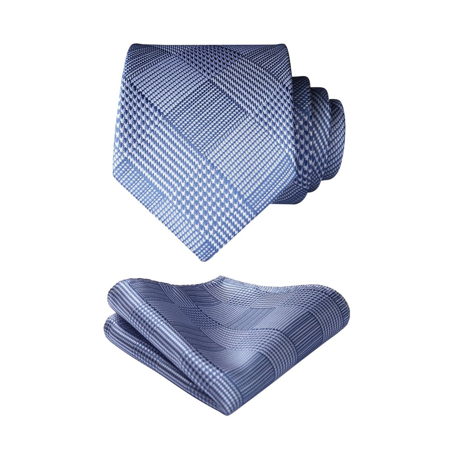 Hisdern Blue White Plaid Business Tie Set