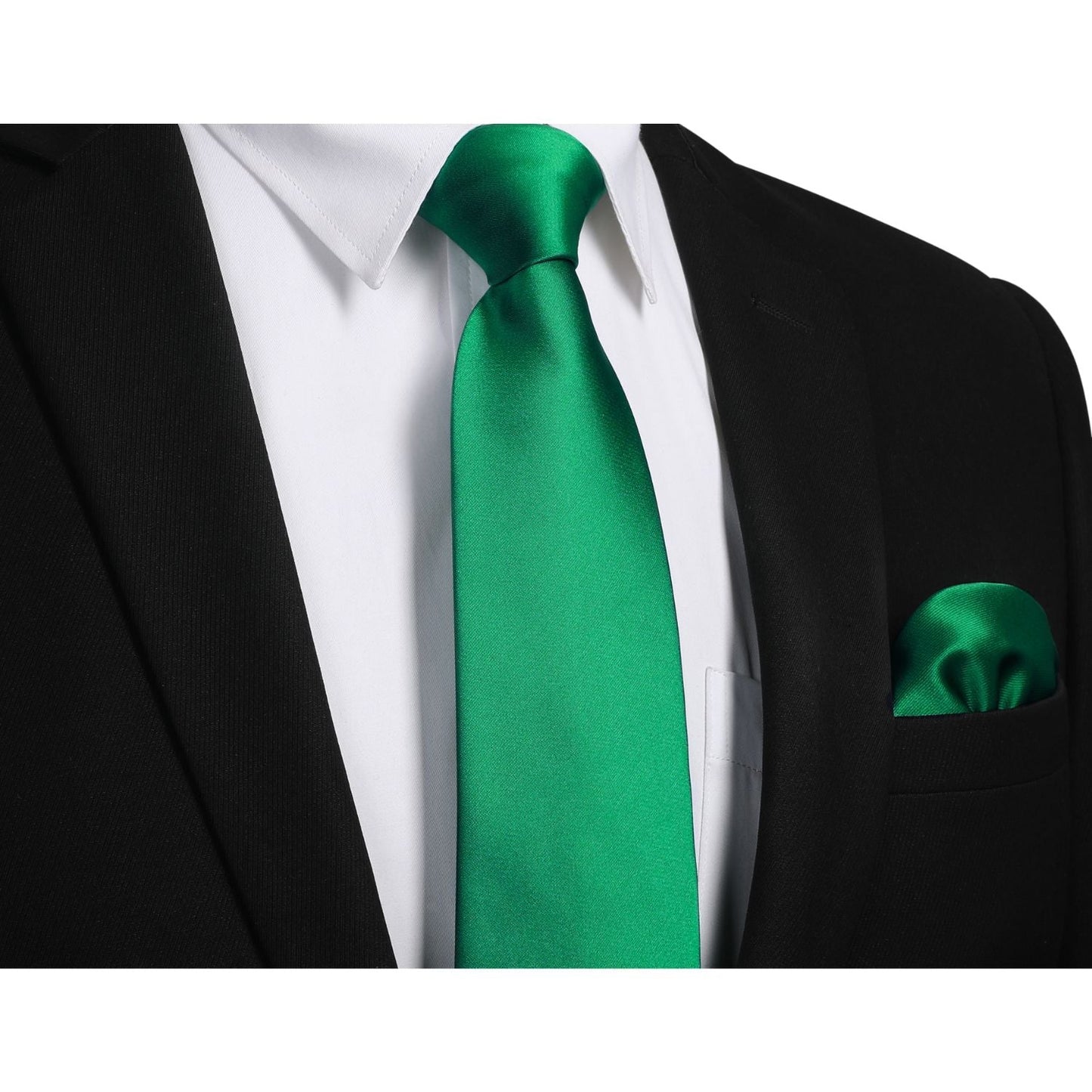 Hisdern Green Solid Wedding Accessories Set with Cufflinks