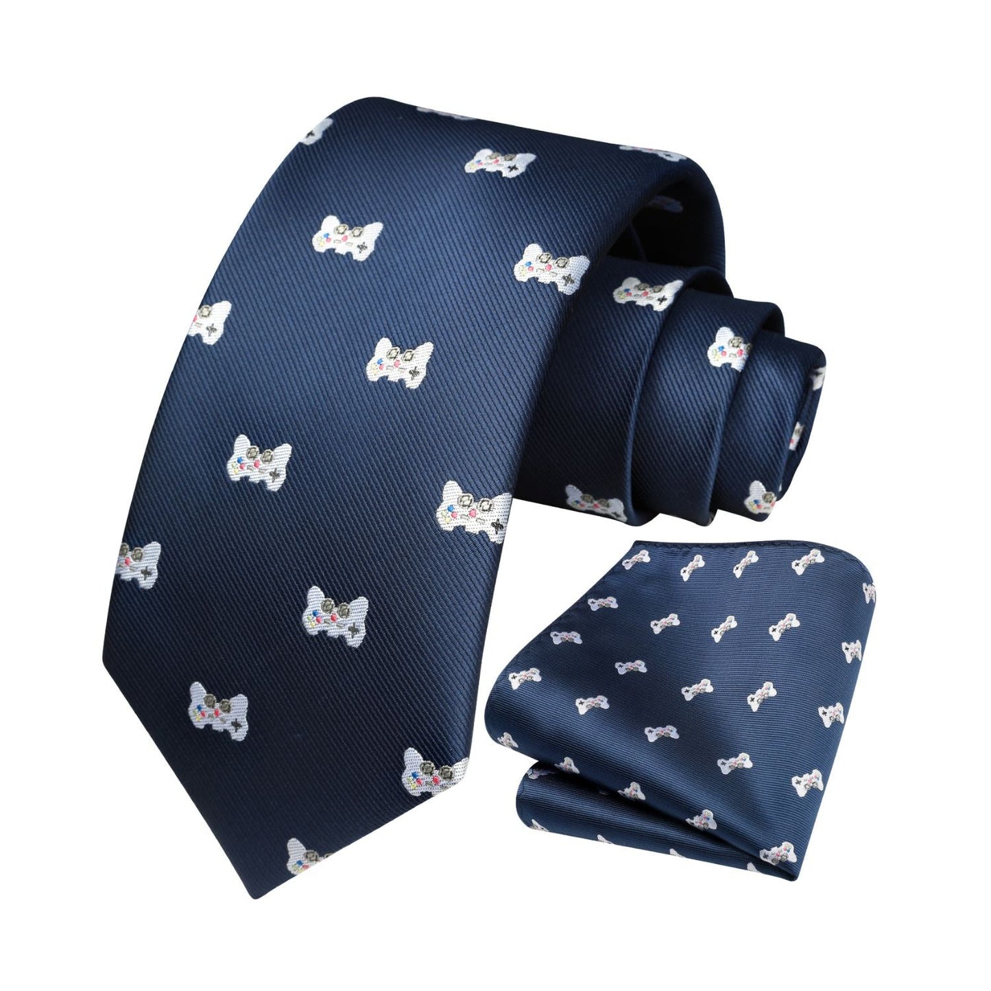 Hisdern Navy Blue Gamepad Print Men's Suit Tie Set