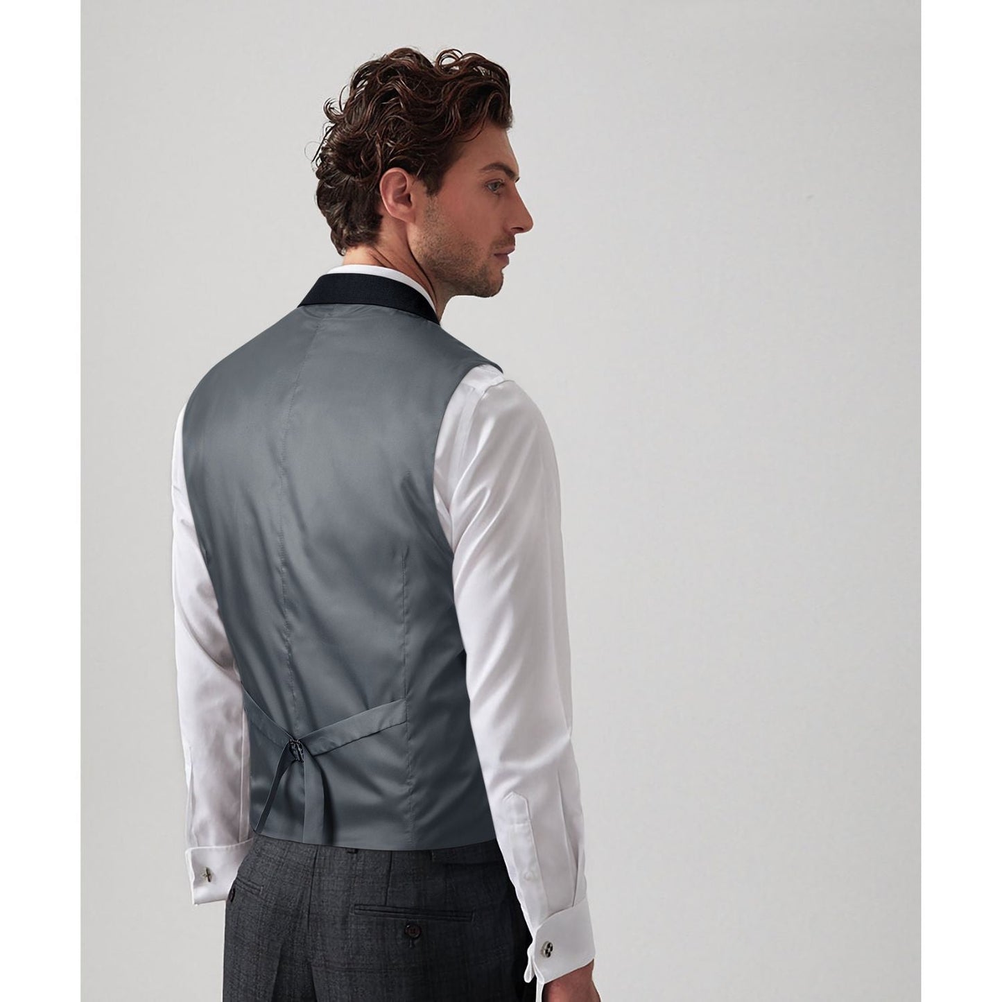 Hisdern Men's Light Grey Satin Suit Vest with Lapel Formal Wear