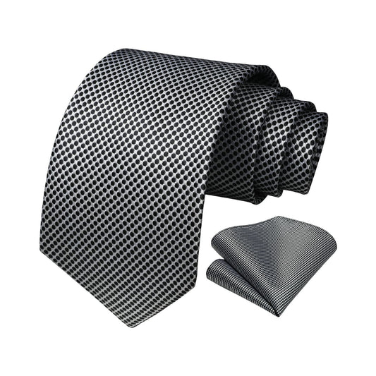 Hisdern Black Polka Dot Print Tie Set For Formal Events