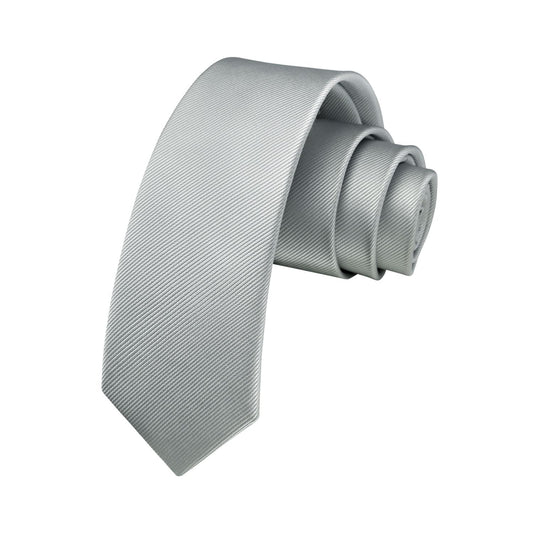 Hisdern Solid Print Skinny Tie Slim 2.4'' Formal Light Grey Wedding Tie