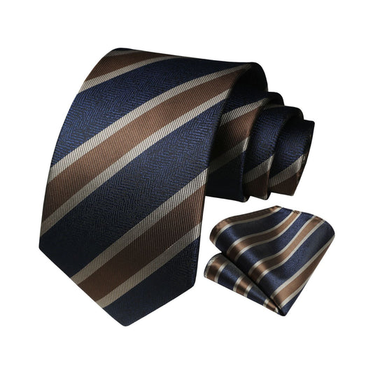 Hisdern Navy Gold Striped Business Tie Set