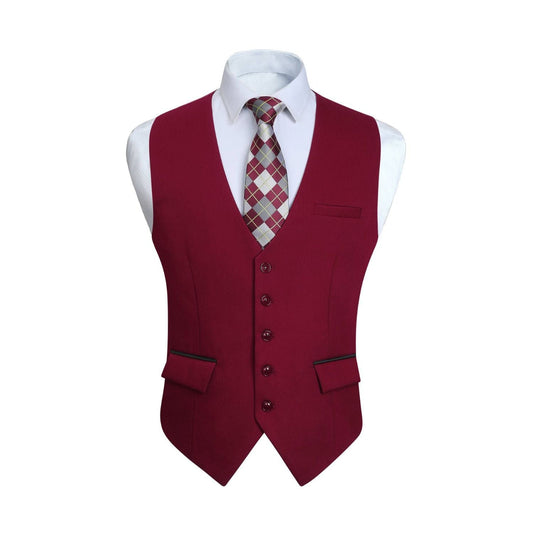 Hisdern Men's Red Satin Suit Vest Formal Wear
