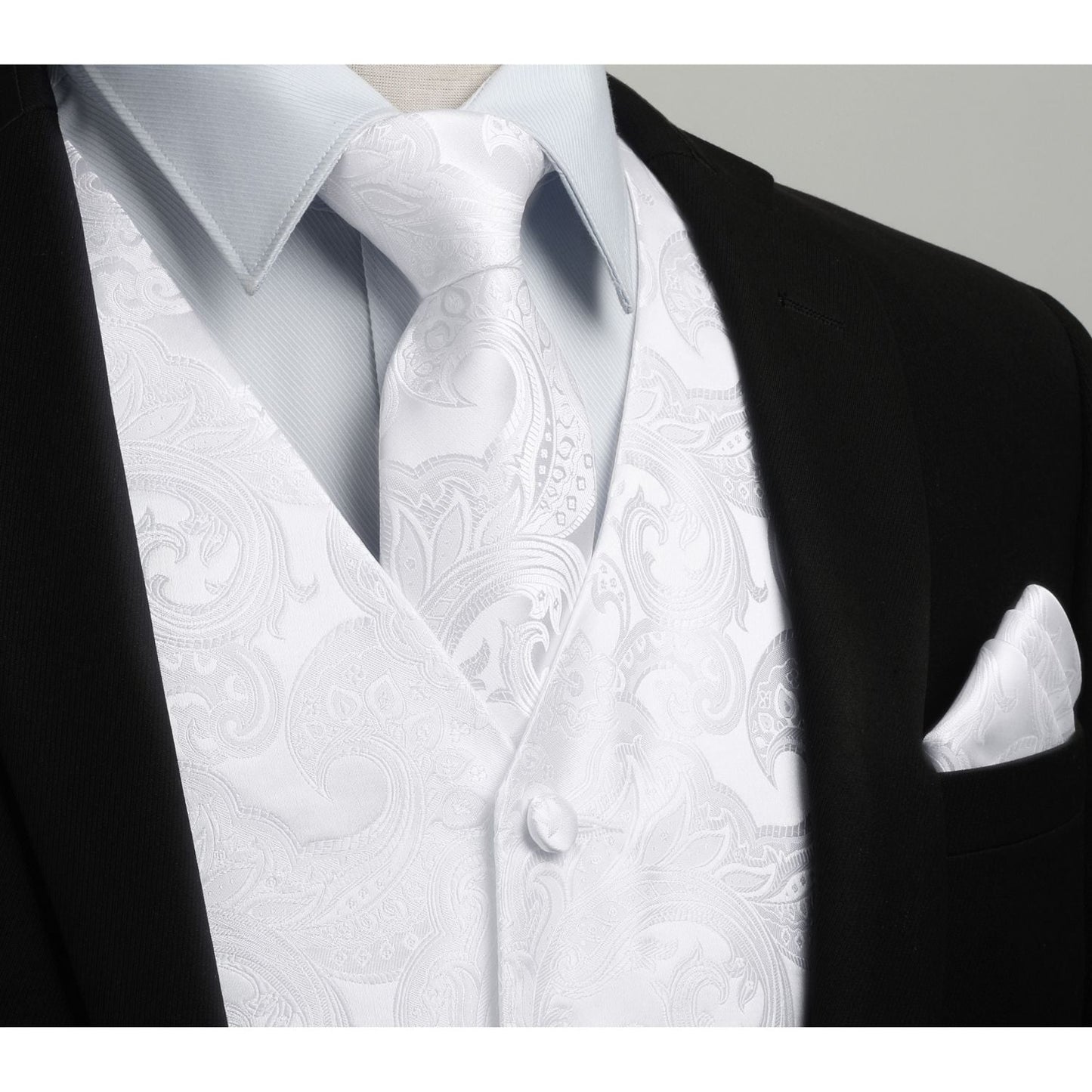 Hisdern Men's White Paisley Vest Tie Set For Weddings Anniversary