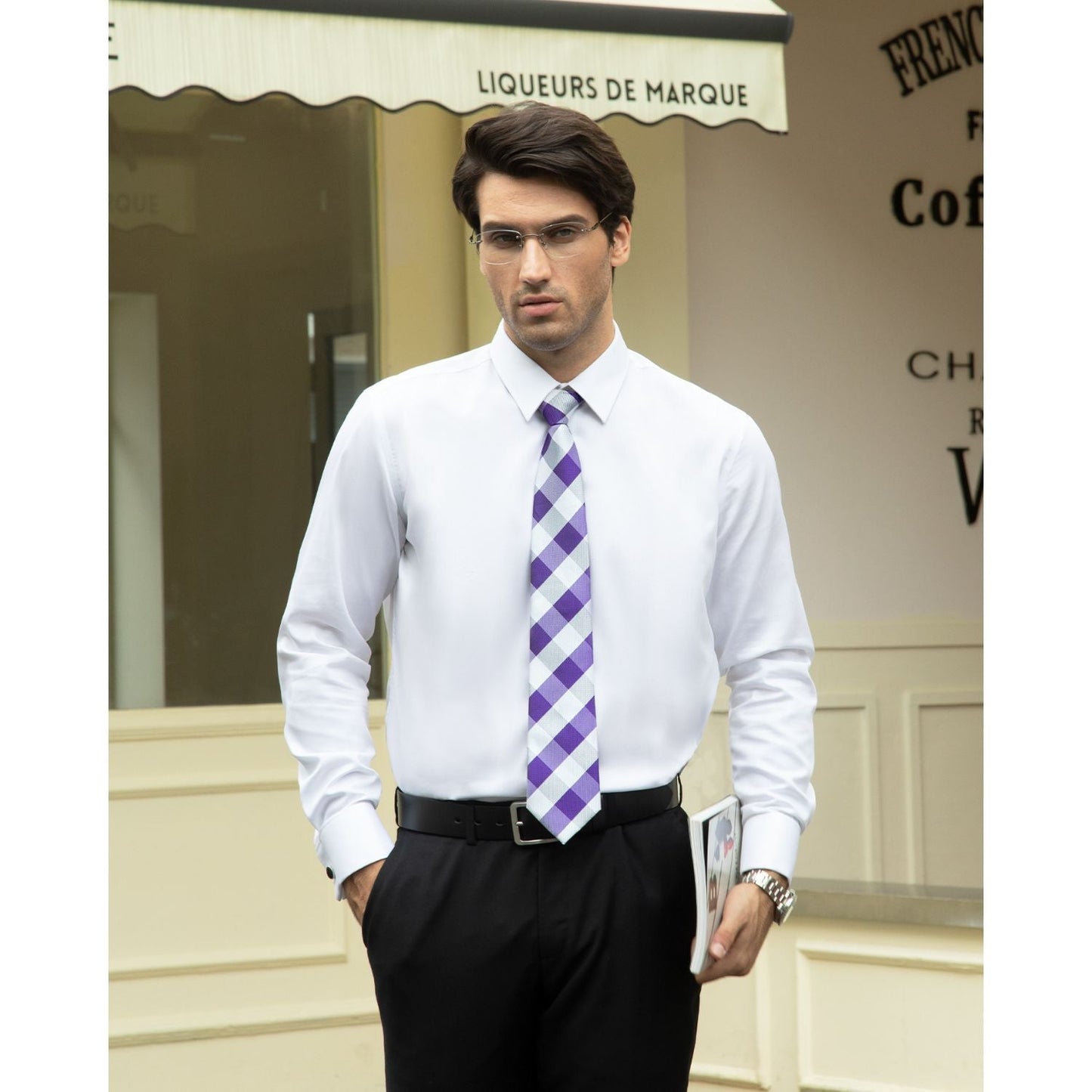 Hisdern Purple Plaid Wedding Accessories Set