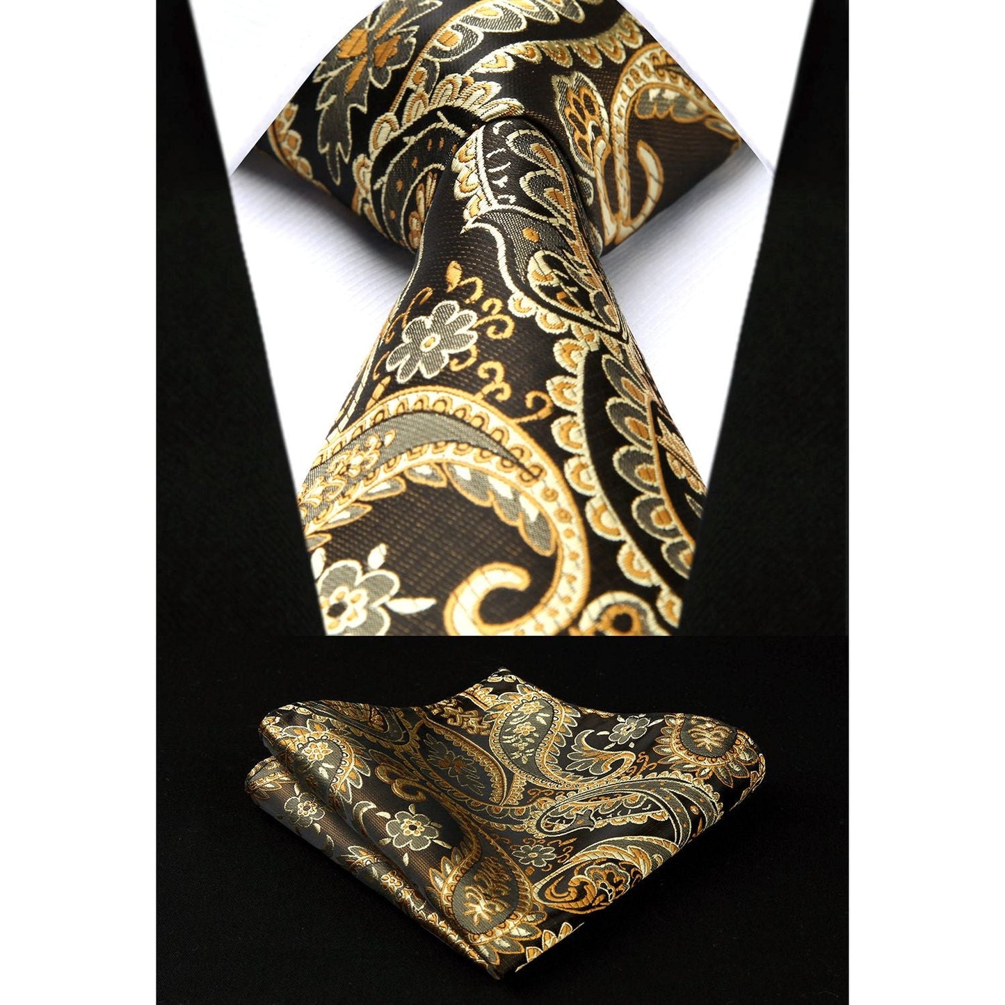 Hisdern Men's Gold Paisley Vest Tie Set For Weddings