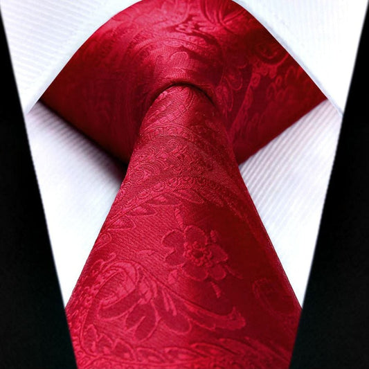 Hisdern Crimson Red Paisley Tie Set For Groomsmen