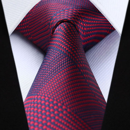 Hisdern Red Navy Blue Plaid Business Tie Set