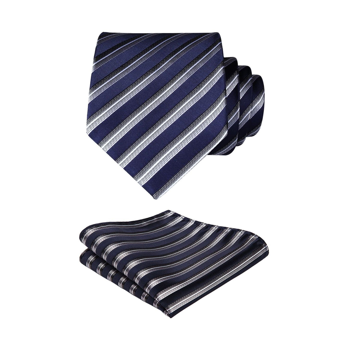 Hisdern Navy Blue Striped Business Tie Set