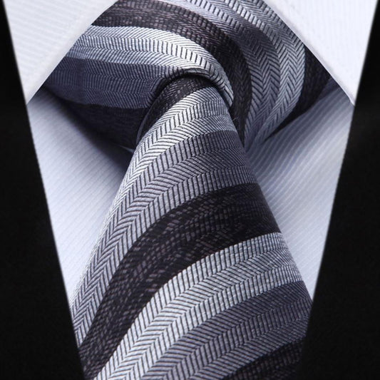 Hisdern Charcoal Grey Striped Business Tie Set