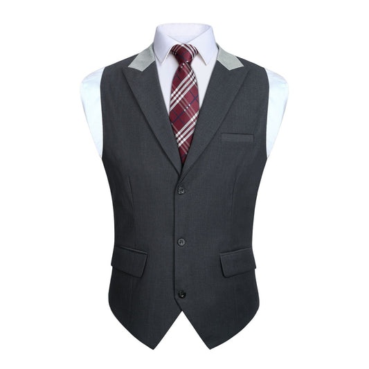 Hisdern Men's Charcoal Satin Suit Vest with Lapel Formal Wear