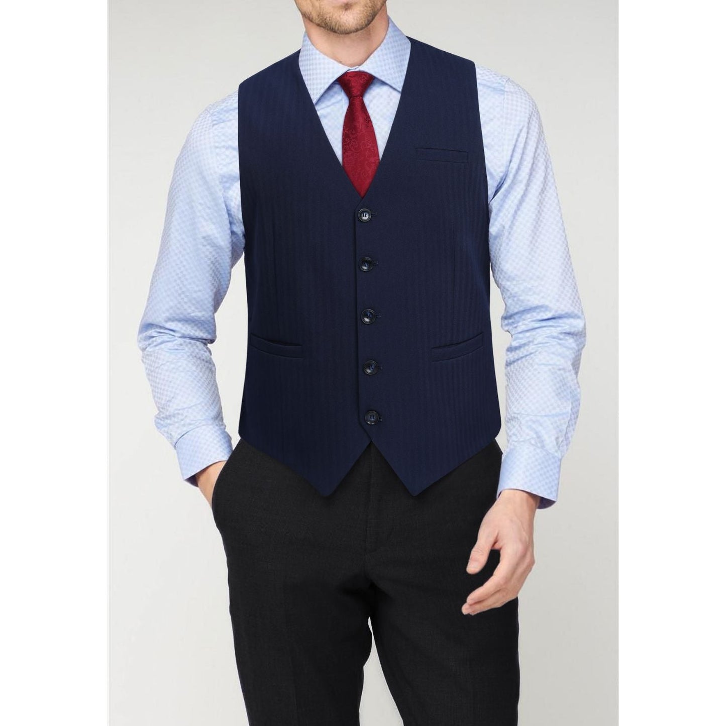 Hisdern Men's Navy Blue Satin Suit Vest Formal Wear