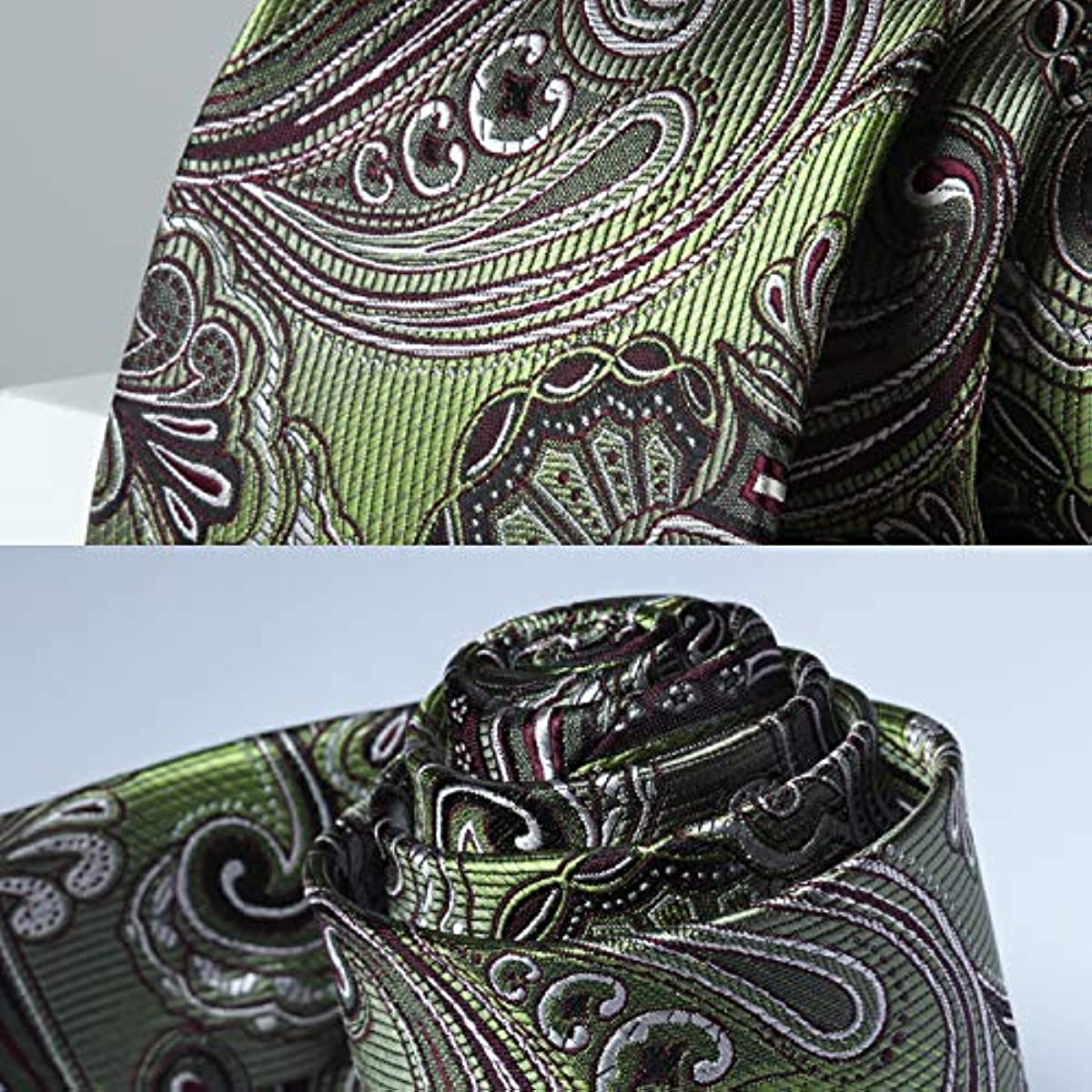 Hisdern Olive Green Burgundy Paisley Tie Set For Groomsmen