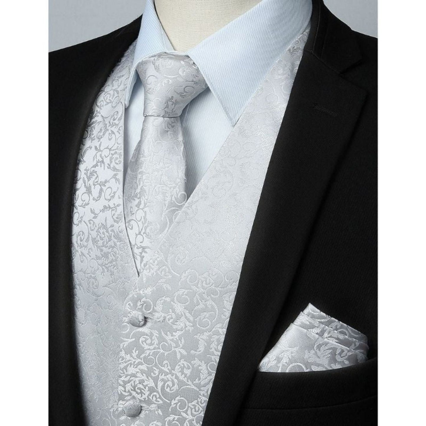 Hisdern Men's Grey Silver Paisley Vest Tie Set For Weddings