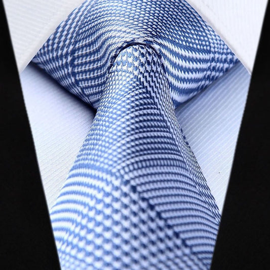 Hisdern Blue White Plaid Business Tie Set