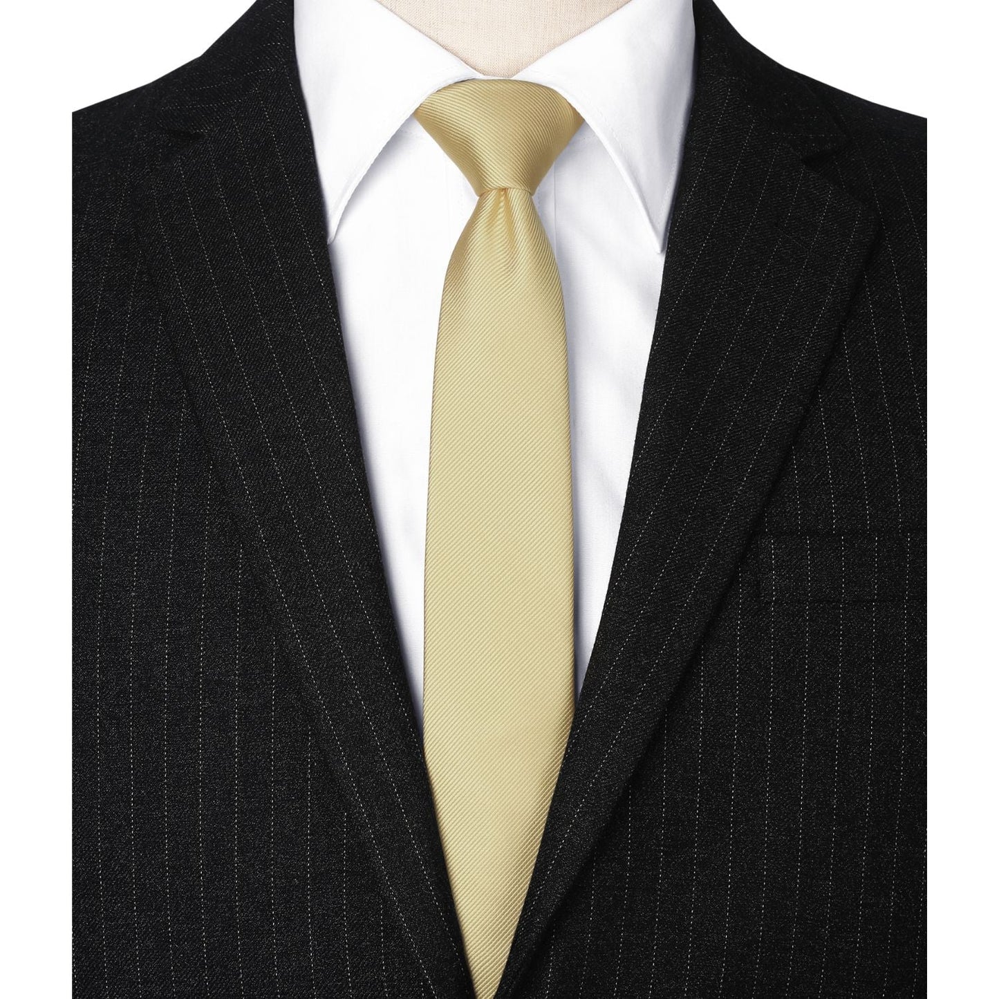 Hisdern Solid Print Skinny Tie Slim 2.4'' Formal Champagne Wedding Tie
