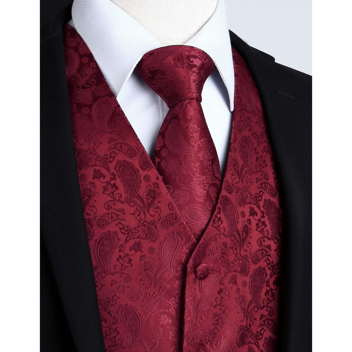 Hisdern Men's Wine Red Paisley Suit Vest Set For Weddings