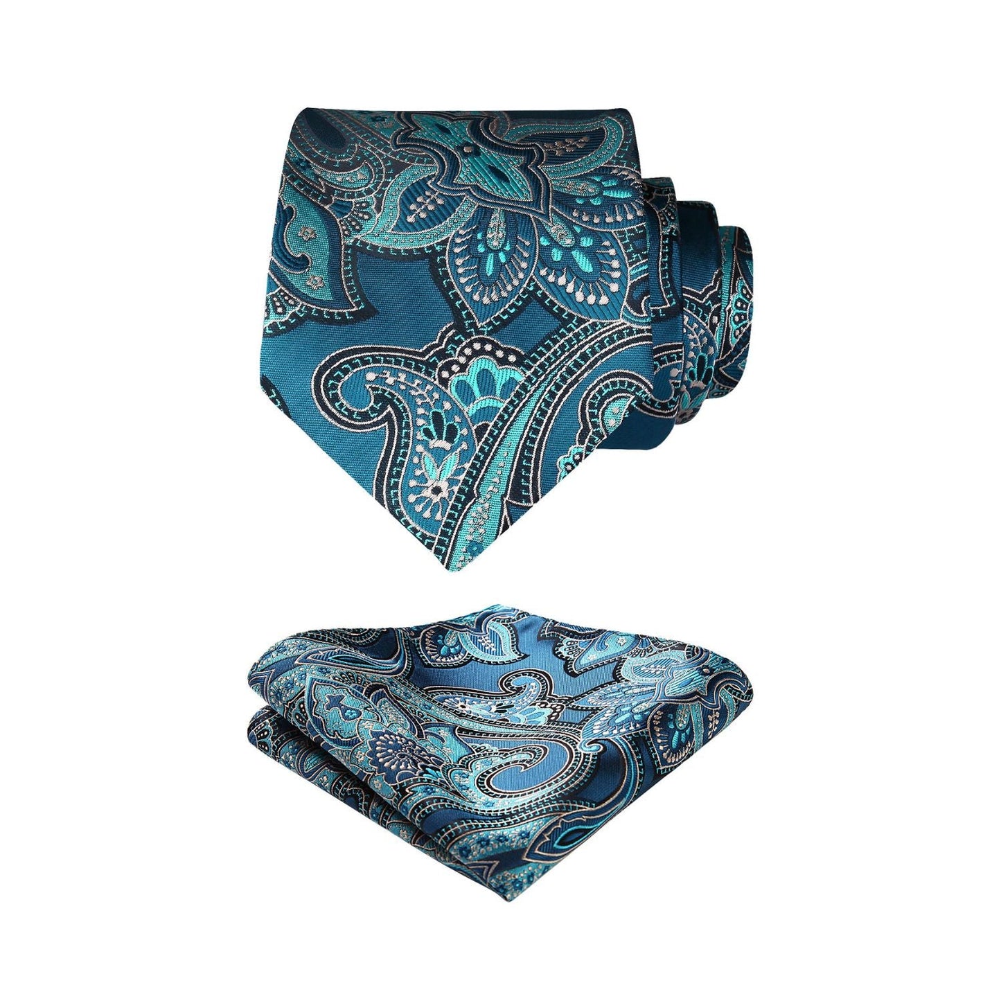 Hisdern Aqua Blue Paisley Tie Set For Formal Wear