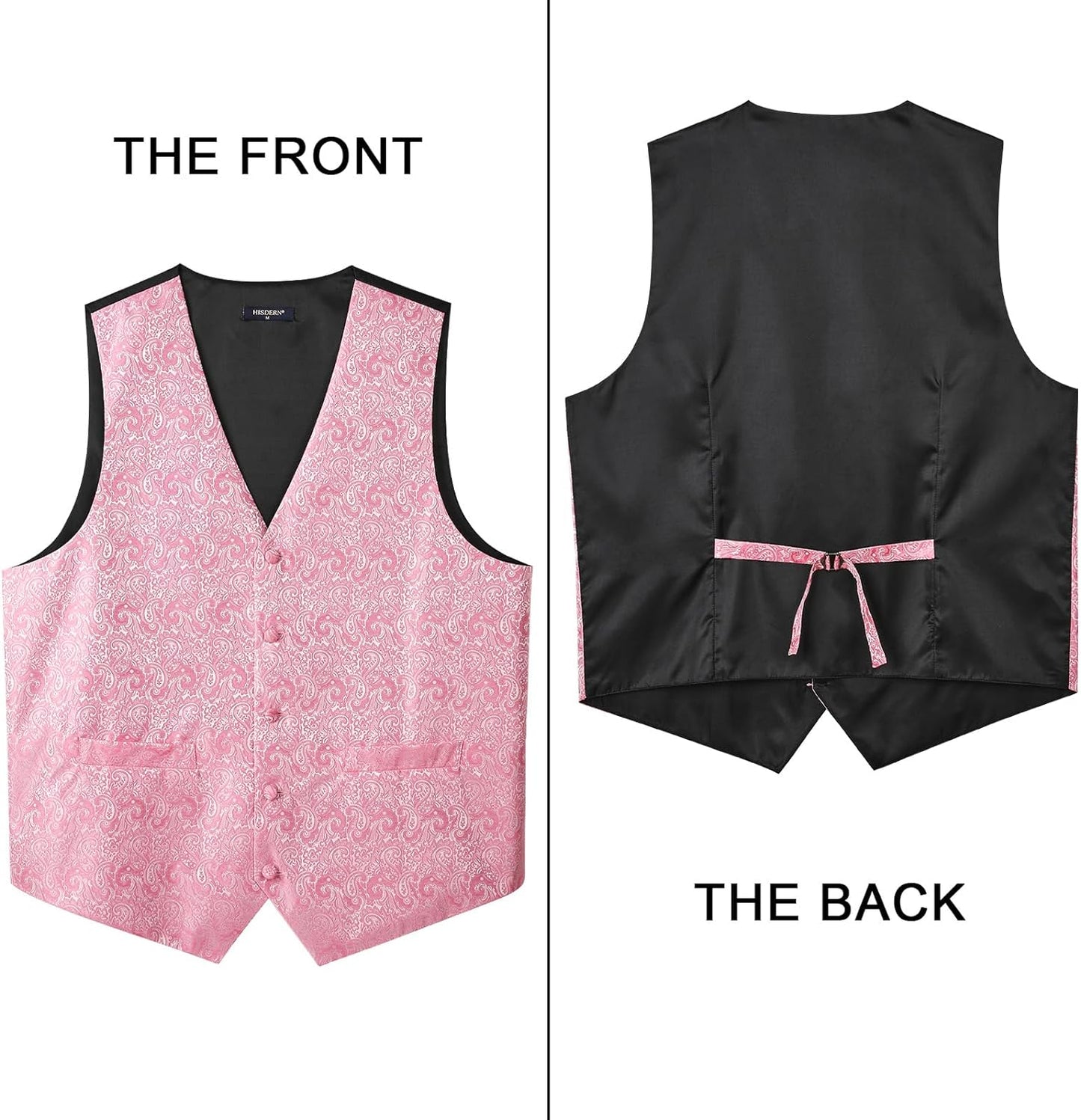Hisdern Men's Pink Paisley Vest Tie Set For Weddings