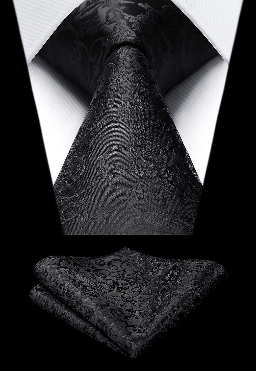 Hisdern Men's Black Floral Vest Tie Set For Weddings