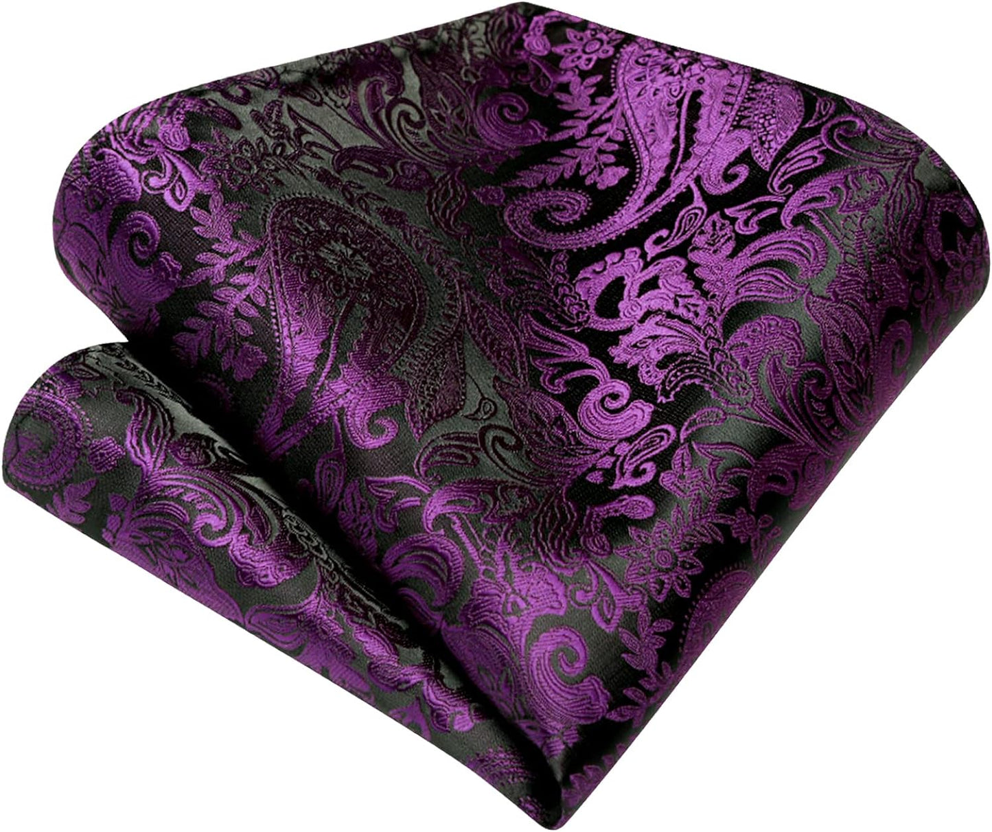 Hisdern Purple Paisley Wedding Accessories Set with Cufflinks