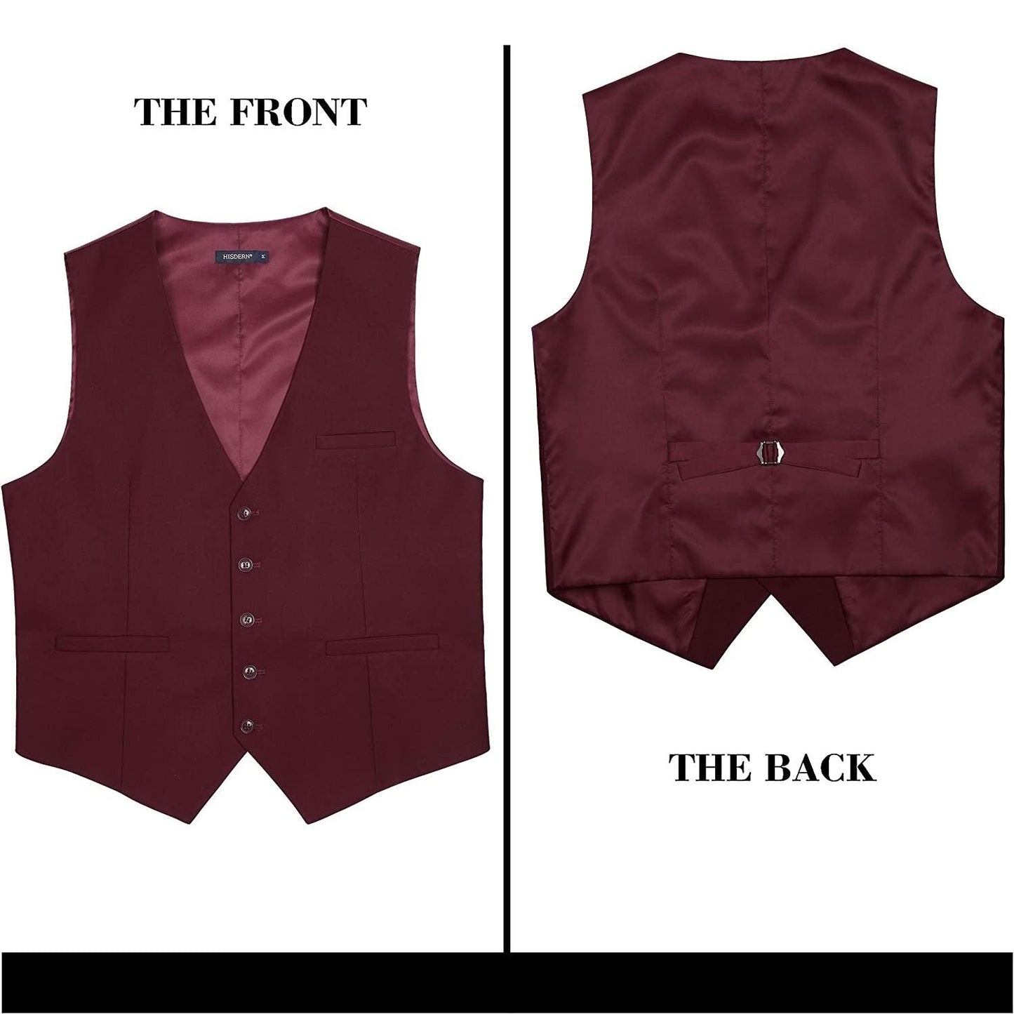 Hisdern Men's Burgundy Satin Suit Vest Formal Wear