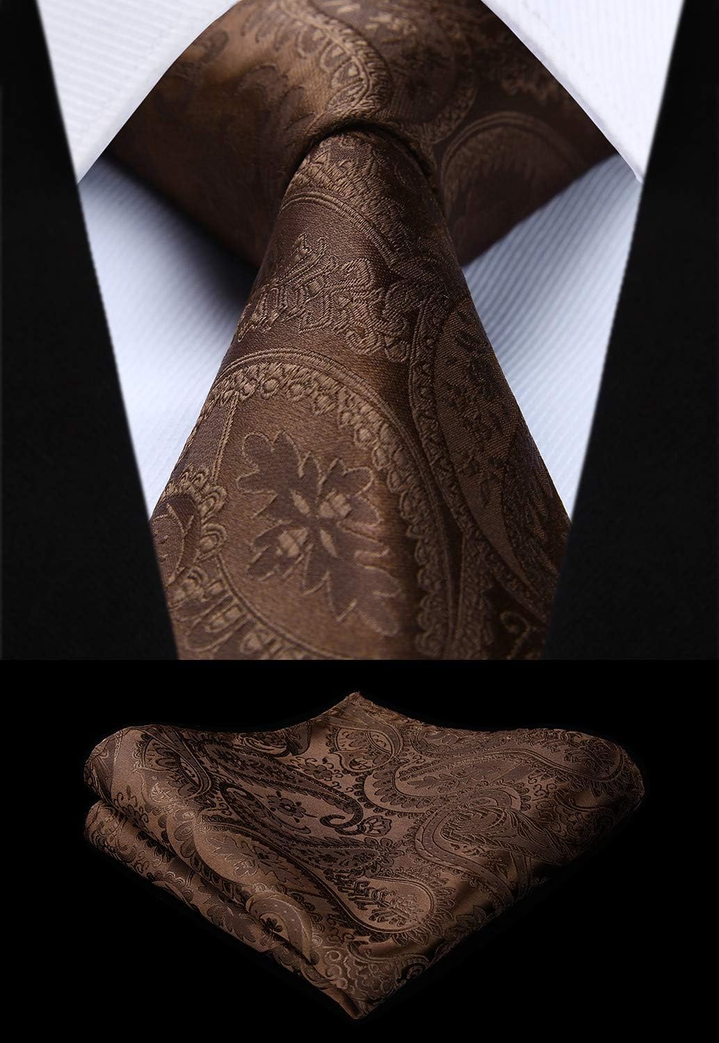 Hisdern Men's Brown Paisley Vest Tie Set For Weddings Anniversary